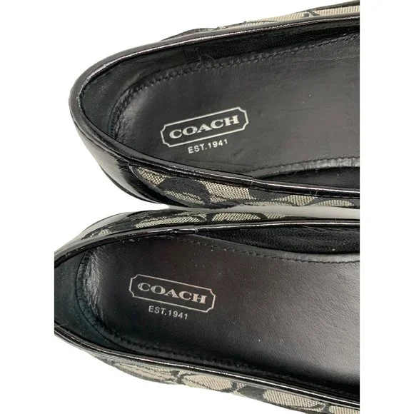 Womens 7.5 Coach Dannie Ballet Flats Shoes Monogram Patent Leather Black 6539 - Picture 5 of 16